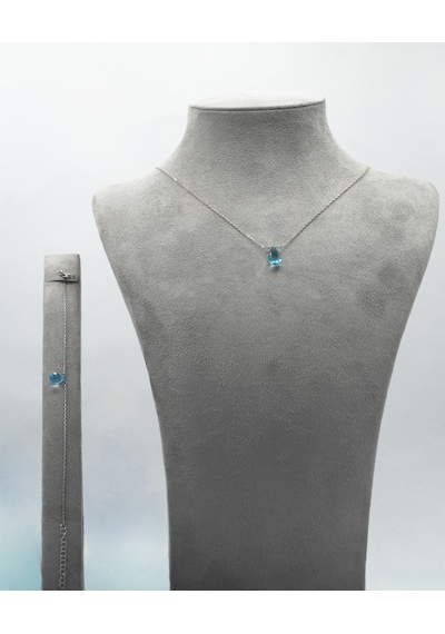 925 Ayar Gümüş Rodyum - Altın Kaplama 6 Ct Yarı Değerli Mavi Topaz Damla Taşlı Set -Raccolta Di Gocce