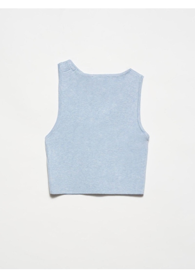 Dilvin 10173 Dekolte Yaka Triko Top-mavi M.-4251 Mavi M.