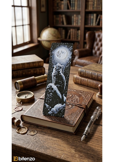 Dolunay Altında Kedi Tasarım Kabartma Dokulu Kitap Ayracı - Gece Manzaralı Şık Kitap Aksesuarı