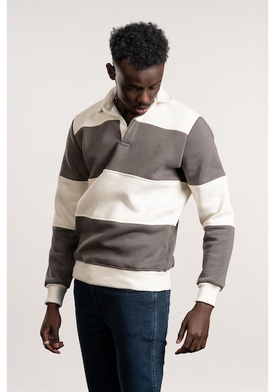 Fbı Polo Yaka Kalın Çizgili 3 İplik İçi Şardonlu Slimfit Sweatshirt Antrasit