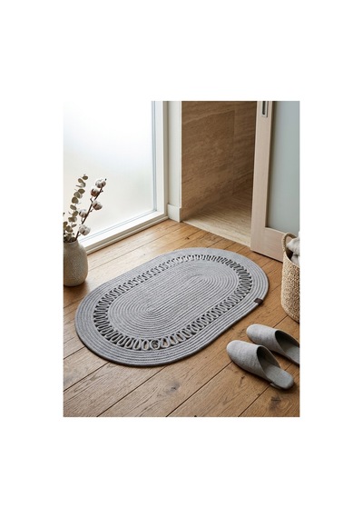 Oval Örgü Desenli 2'li Gri Hasır Dekoratif Paspas Set 40x60 / 50x80 Gri Gri