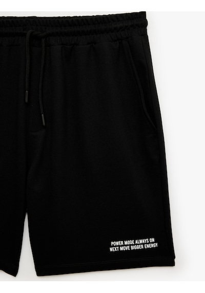 Koton Pamuklu Cepli Straight Fit Beli Bağcıklı Baskılı Spor Şort Siyah 6sam40142nk
