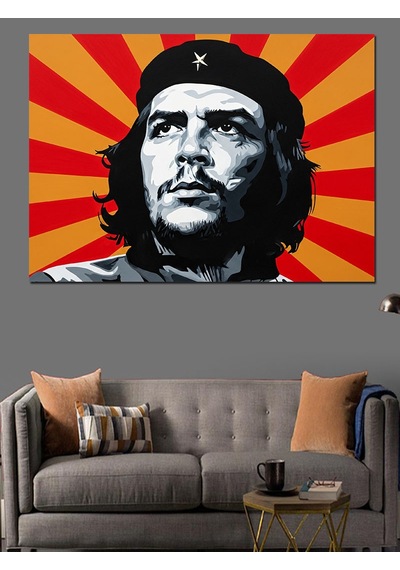 Che Guevara Kırmızı Arka Plan Dekoratif Kanvas - Mdf Ahşap Tablo