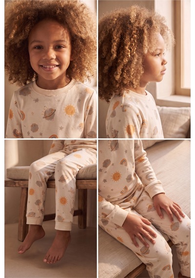 Katia&bony Çocuk Gezegen Desenli Pijama Takımı Ekru Ekru