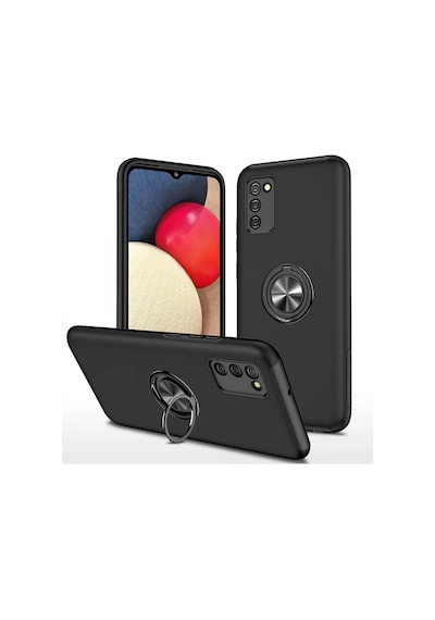 Newface - 371 - Samsung Galaxy A02s Kılıf Elit Yüzüklü Kapak - Ece-umay - - Siyah Sıyah