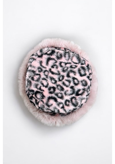 Me-vo Leopar Desenli Pembe Peluş Kürk Şapka, Yumuşak Faux Fur Kenarlı Pembe