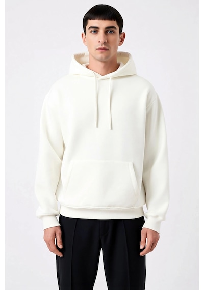 Benerly Erkek Kapüşonlu Düşük Kol Uzun Kollu Oversize Kalıp Sweatshirt Fo Ekru