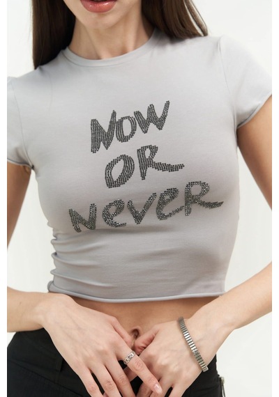 Mai Collection 2727 - Now Or Never Gri Penye Crop Gri