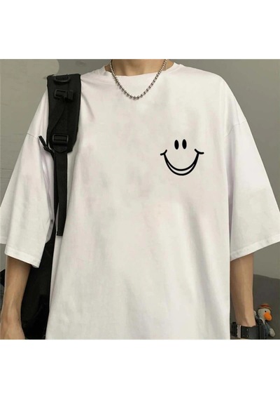Startmore Smile Baskılı Beyaz Unisex Oversize Beyaz