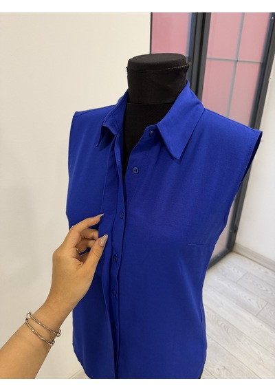 Pera Moda Sıfır Kol Mevsimlik Poplin Gömlek Saks Mavisi