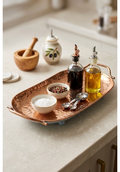 Dekoratif Metal Tepsi Ort Bronz