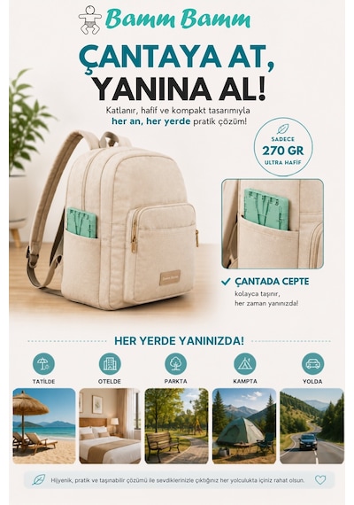 Bamm Bamm Katlanabilir Çocuk Tuvaleti, Portatif Lazımlık Taşıma Çantalı Yeşil