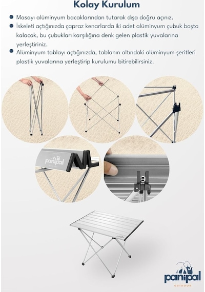 Outdoor Katlanabilir Alüminyum Kamp Ve Piknik Masası, 56x41x45 Cm, 1370 Gr, 18 Kg Taşıma Kapasitesi, Omuz Askılı Genel