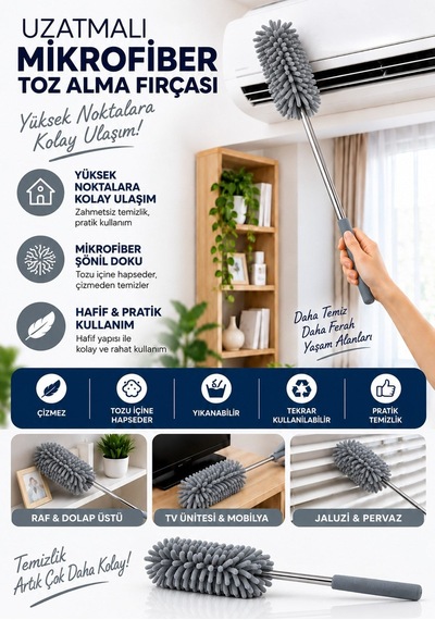 Mikrofiber Makarna Mop Toz Alma Paspası Tüy Toplayıcı Çok Amaçlı Temizlik Mopu 43317900