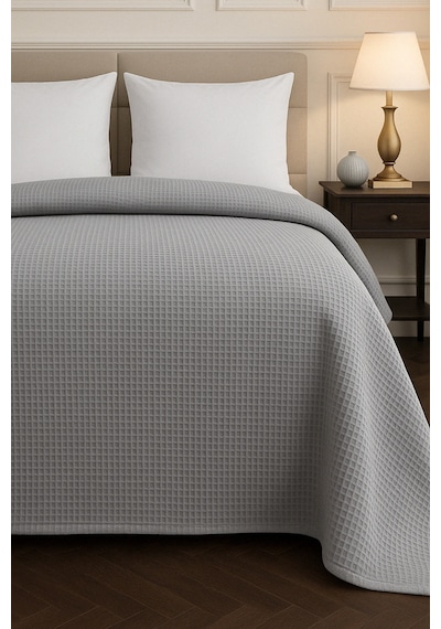 Renkli Gofret Desen Tek Kişilik Yatak Örtüsü Otel Pike 160x230 Cm Gri