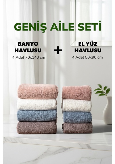 8 Li Çizgili Geniş Aile Seti Beyaz Füme Kahve Pudra Mavi Pamuk El Yüz Banyo Seti 50x90 Cm 70x140 Cm Renklı