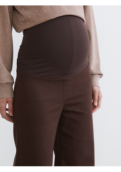 Lcwaıkıkı Maternity Kahverengi Karın Panelli Wideleg Hamile Jean Pantolon