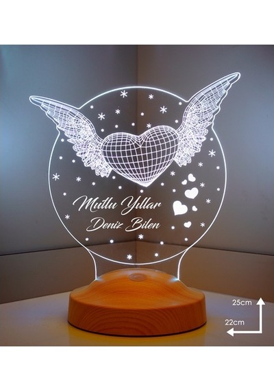 3D Led 3 Boyutlu Yeni Yıl Hediyesi Kanatlı Kalp Led Lamba