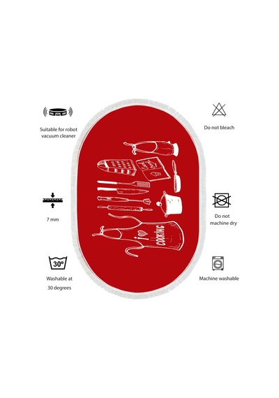 Dijital Kaymaz Yıkanabilir Banyo Mutfak Salon Paspas Halısı Trend Saçaklı Oval Al4032 Kırmızı