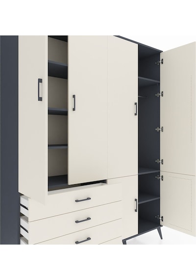 Hyperion Gardrop 7 Raflı 4 Çekmeceli Tek Askılı 176x44x221 Antrasit-aytaşı Aytaşı Hyperion Gardrop 7 Raflı 4 Çekmeceli Tek Askılı 176x44x221 Antrasit-aytaşı Aytaşı