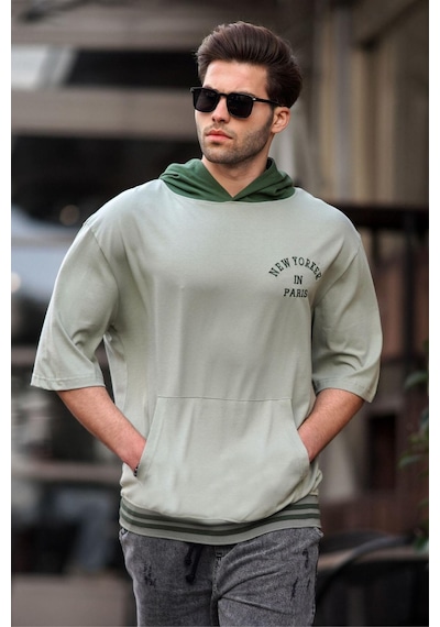 Madmext Mint Yeşili Kapüşonlu Erkek Tişört 6182-mint Yeşili Mint