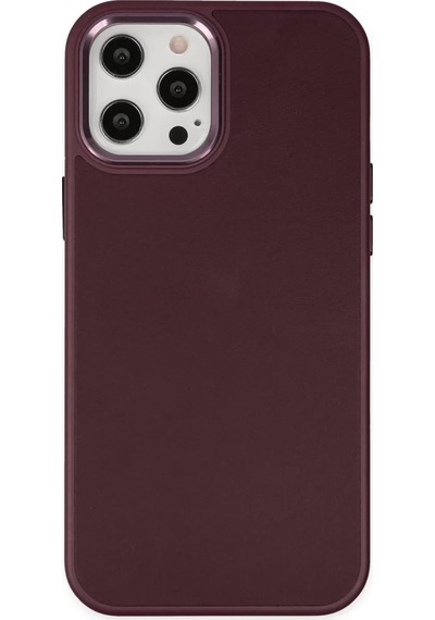 Newface Apple İphone 12 Pro Max Kılıf Asya Deri Silikon - Mürdüm