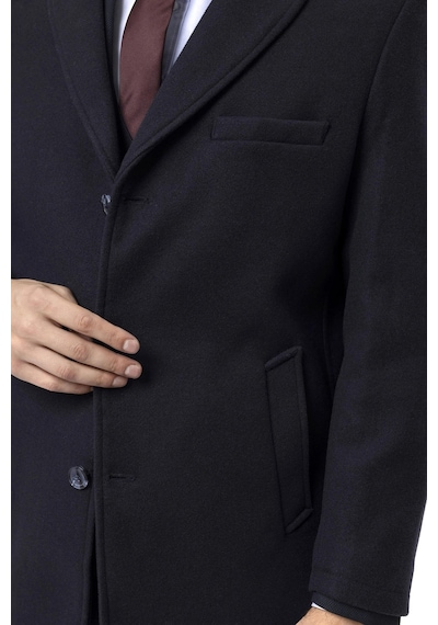 Süvari Slim Fit Yünlü Sivri Yaka Lacivert Erkek Kaban Lacivert