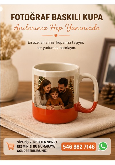 Renkli Detay Kişiye Özel Baskılı Kupa-3 Farklı Renk Seçeneği Turuncu