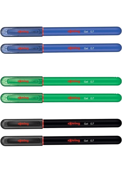 Rotring Jel Mürekkepli Tükenmez Kalem Mavi Yeşil Siyah  6'li