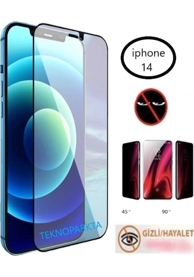 Apple  Uyumlu iPhone 14 Hayalet Privacy Gizli Görünmez Tam Kaplayan Kırılmaz Cam Ekran Koruyucu