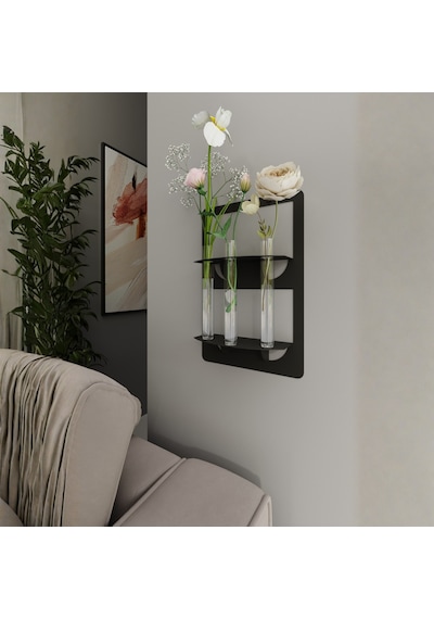 Trio Modern Metal Duvar Vazosu - 3 Lü Cam Tüp Çiçeklik -be-mcıc-syh