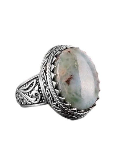 El Yapımı Larimar Taşlı Yüzük - Sakin 925k Katı Gümüş Erkek Yüzüğü - Okyanus Sakinliği Tasarımı Gümüş