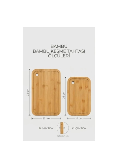 Doğal Bambu Kesme Tahtası Seti Büyük & Küçük Boy Mutfak Doğrama Ve Sunum Tahtası Doğal Bambu
