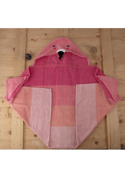 Flamingo Figürlü Kapüşonlu Kundak Havlu & Bebek Banyo Havlusu Pembe