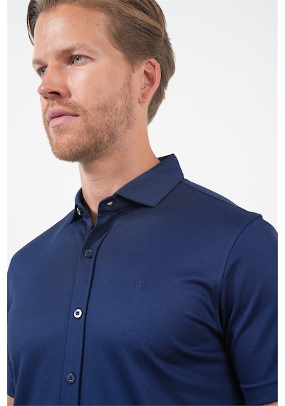 İmza Lacivert İtalyan Yaka Kısa Kol Cepsiz Slim Fit Pamuklu Gömlek 1004260158