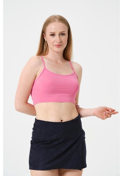 Kadın Kısa Crop Askılı Krop Pembe