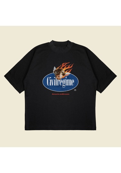 Startmore Civilregime Baskılı Oversize Unisex Pamuklu Nefes Alan Kalın Kumaşlı Siyah