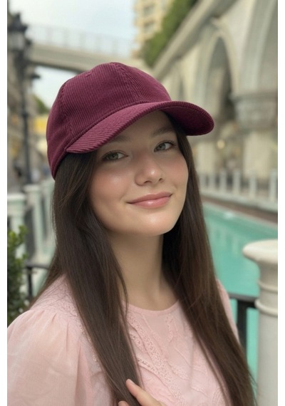 Mollycrush Kadın Mevsimlik Fitilli Kadife Bordo Şapka Günlük Ayarlanabilir Beyzbol Kep Bordo