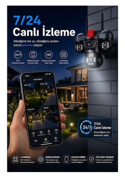 Linadex Lx-7676w Wifi 4 Kameralı Hd Güvenlik Kamerası