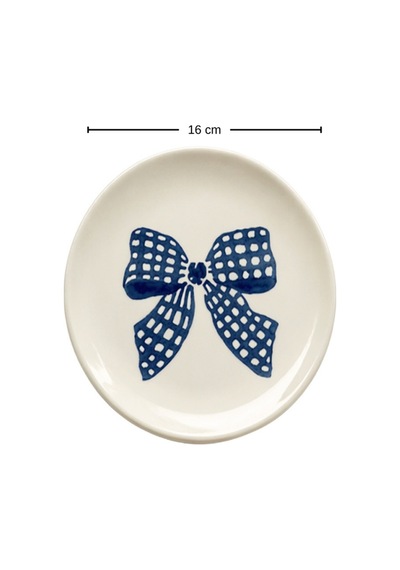 Blue Gift 4 Lü Çiçek Desenli Seramik Tatlı Tabağı 16 Cm Pasta Kahvaltı Sunum Tabak Seti Beyaz