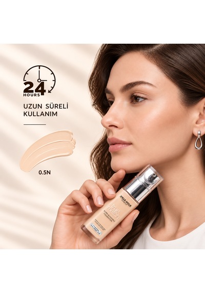 True Match Nemlendirici Likit Fondöten 30 Ml Hyaluronik Asitli, 24 Saat Kalıcı & Terlemeye Dayanıklı Doğal Bitiş 0.5n