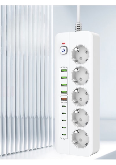 Isıya Dayanıklı Power Tuşlu 5'li Grup Priz 5xusb 5x Type-c Çıkışlı Priz 2 Mt Kablolu 2 M