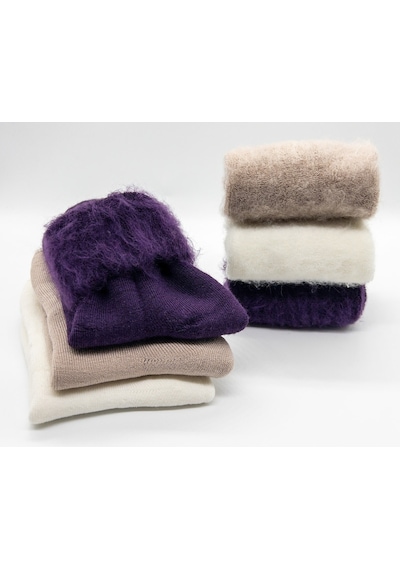 Socks 3 Çift Termal Ekstra Yumuşak Kışlık Kadın Uyku Çorabı Mor Beyaz Pudra