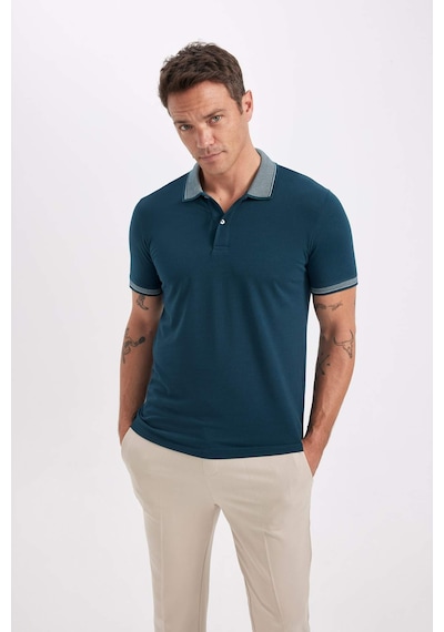 Defacto Slim Fit Dar Kesim Polo Yaka Kısa Kollu Pamuklu Tişört D0033AXNS Yeşil