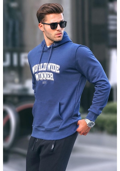 Madmext Lacivert Baskılı Kapüşonlu Sweatshirt 6149-lacivert Lacivert