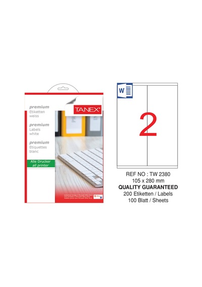 Tanex Tw-2380 105X280 MM Laser Etiket 100 Ad.