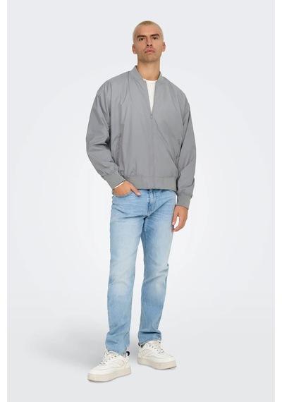 Only & Sons Erkek Onsgavın Ribanalı Mevsimlik Spor Bomber Ceket 22030757 Gri Gri