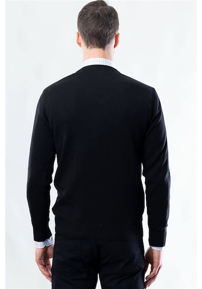 Tudors Slim Fit Dar Kesim V Yaka Pamuklu Erkek Kazak-6399 Siyah
