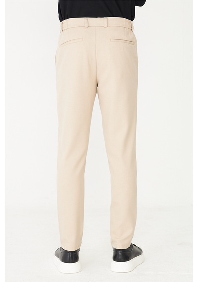 Bej Beli Bağcıklı Modern Kesim Jogger Pantolon Bej
