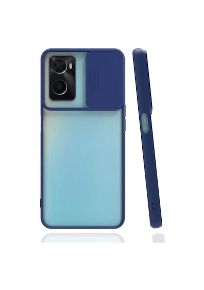 Noktaks - Oppo A96 4g Uyumlu - Kılıf Slayt Sürgülü Arkası Buzlu Lensi Kapak - Lacivert